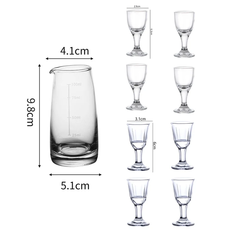 100ml Wine Dispenser Transparent Baijiu Pot Party Luxury Wine Decanter 10ml 4pcs Sets Shot Glass High Footed Small Glass