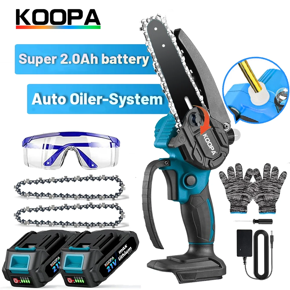 koopa Tool 자동 오일러가 장착된 6인치 핸드헬드 미니 전기톱 코드리스-트..