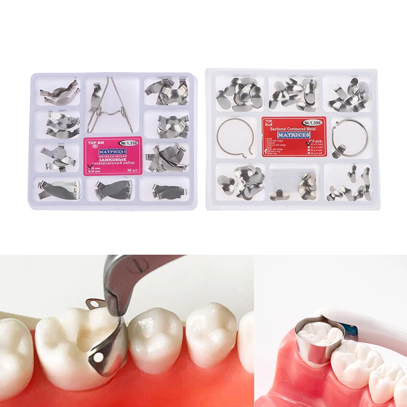 

100 шт. Стоматологическая матрица, секционные Контурные металлические матрицы, резиновый зажим/разделяющее кольцо для замены зубов, стоматологический инструмент