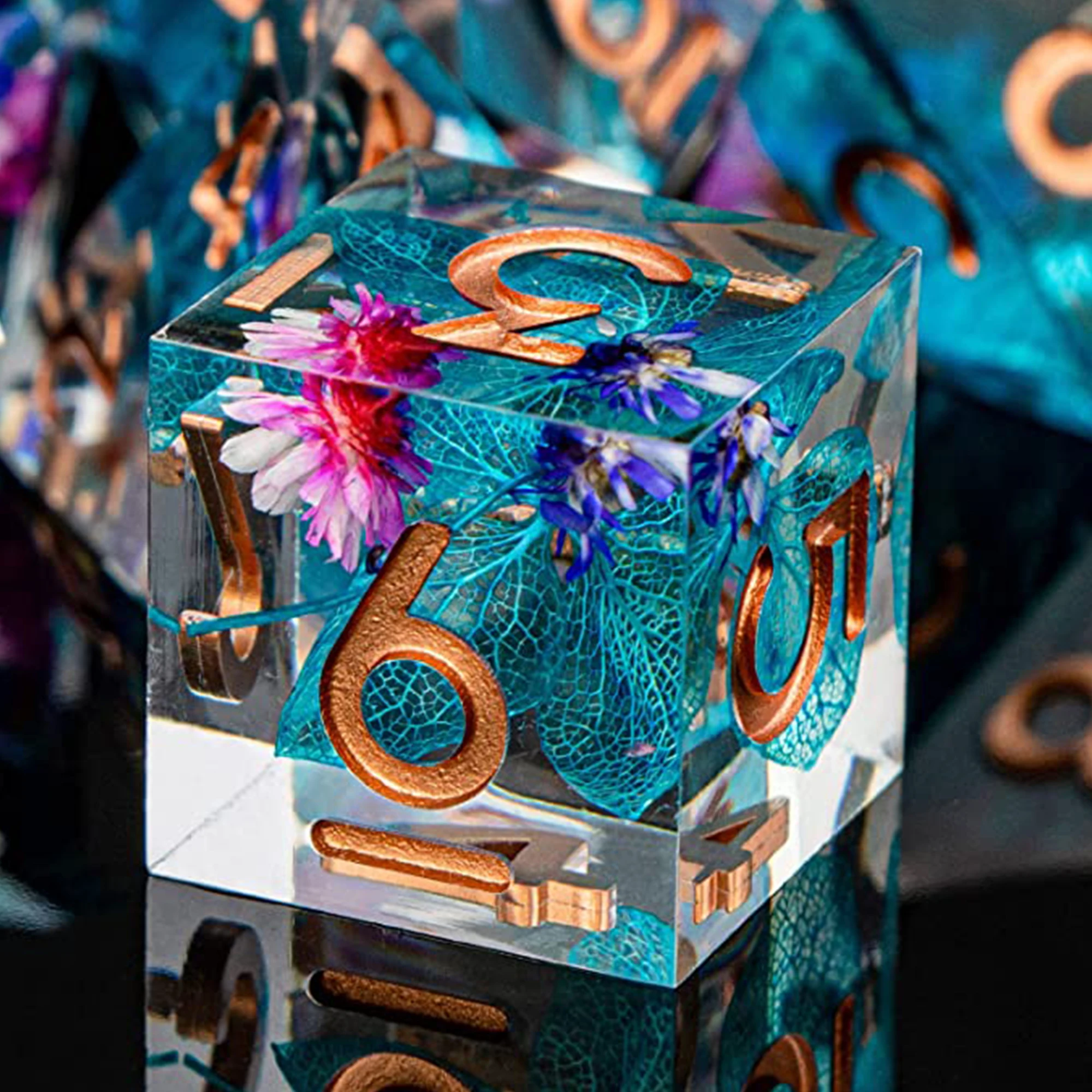 DndSharpEdgeHandmadeD20RPGPolyhedralDandDFlowerResinDice