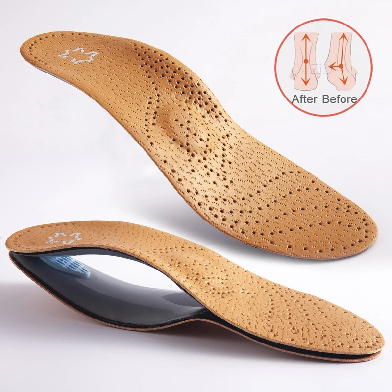 Leather Orthotic Insole For Flat Feet Arch Support Orthopedic Shoes Sole Insoles For Feet Men