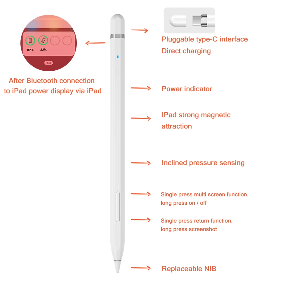 For Apple Pencil With Palm Rejection Tilt Sensitive Stylus Pen For iPad 6 7 8 Generation Pro 11 12.9 Air 3 4 Min 5 3