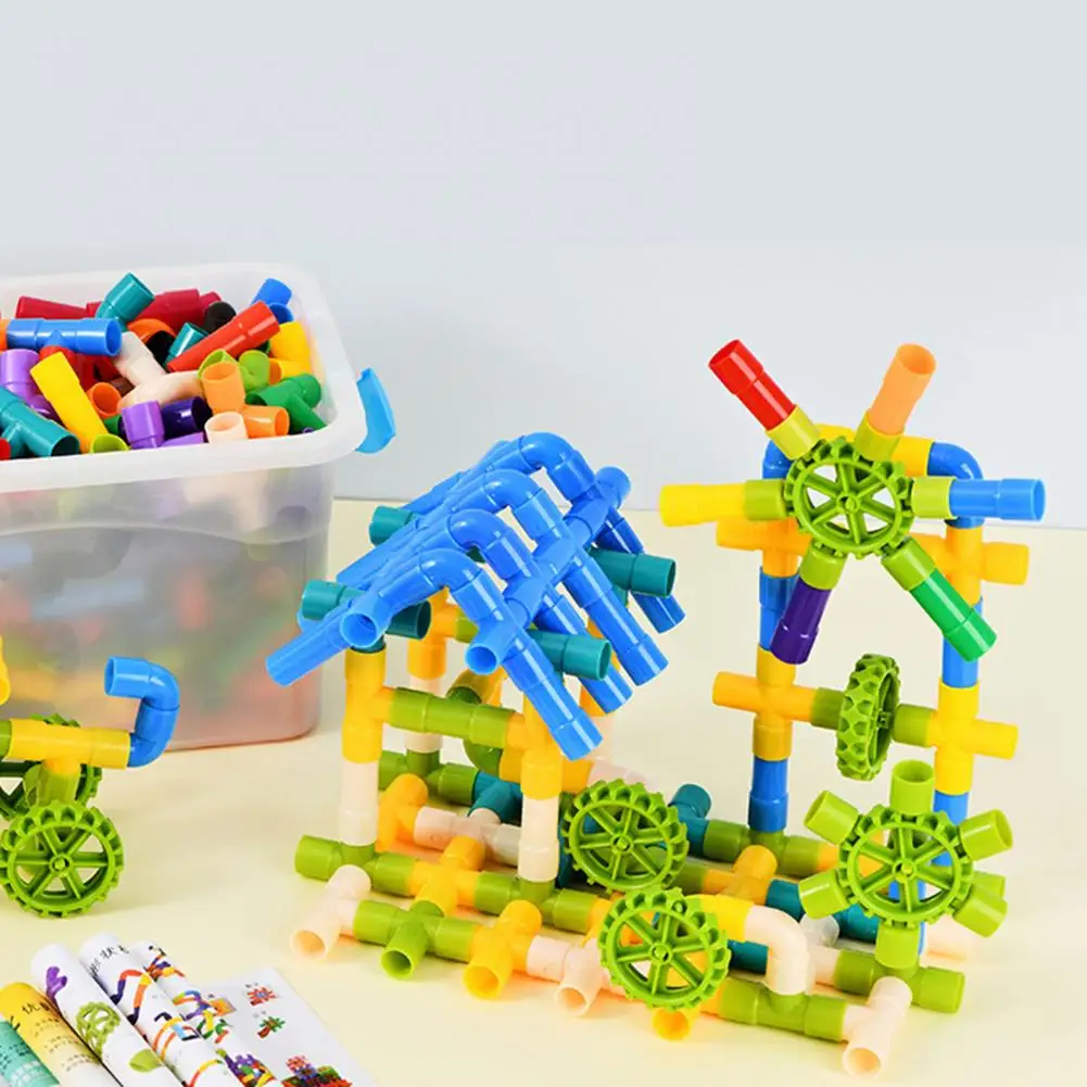 80/100/200Pcs Kids Pipe Building Block Toy Fine Motor Skills Colorful Tube Block Construction Toy DIY Assembly