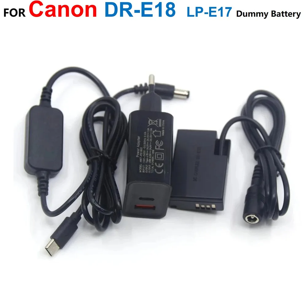 DR-E18 LP-E17 batteria fittizia + ACK-E18 cavo USB Type-C Power Bank + caricabatterie PD per Canon 750D 760D T6S 77D 800D 850D Rebel SL2 R10