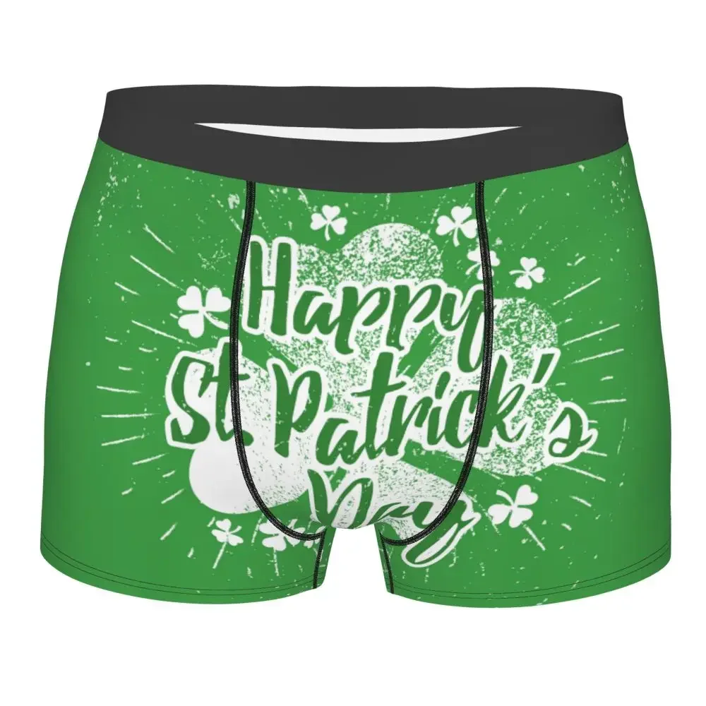 

Irish Lucky Green Shamrock Man Underwear St Patrick's Day Boxer Shorts Panties Funny Mid Waist Underpants for Homme Plus Size