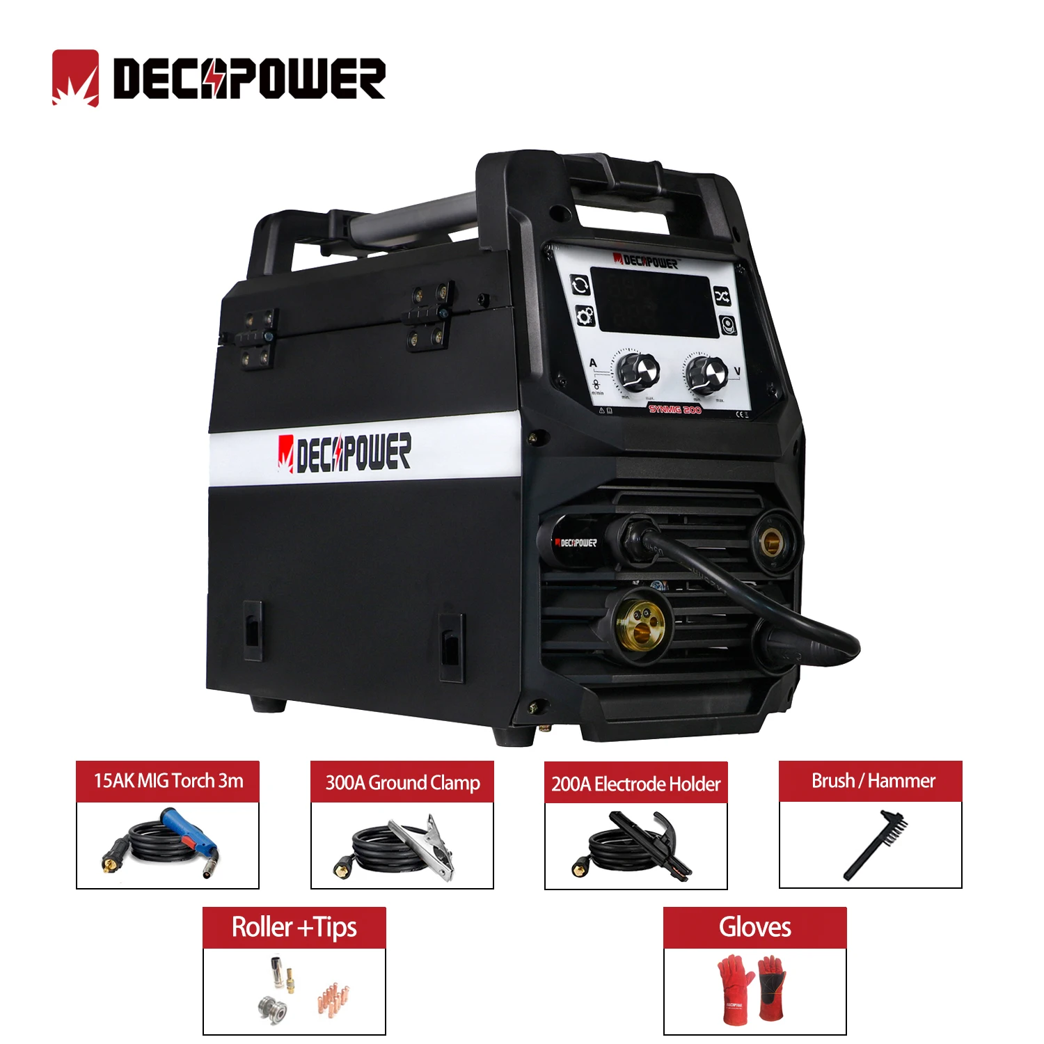 Decapower Synmig 200A Mig Welder Mia Mag Mma Lift Tig 4 In 1 Saldatrice A Gas Saldatrici Semiautomatiche Senza Gas