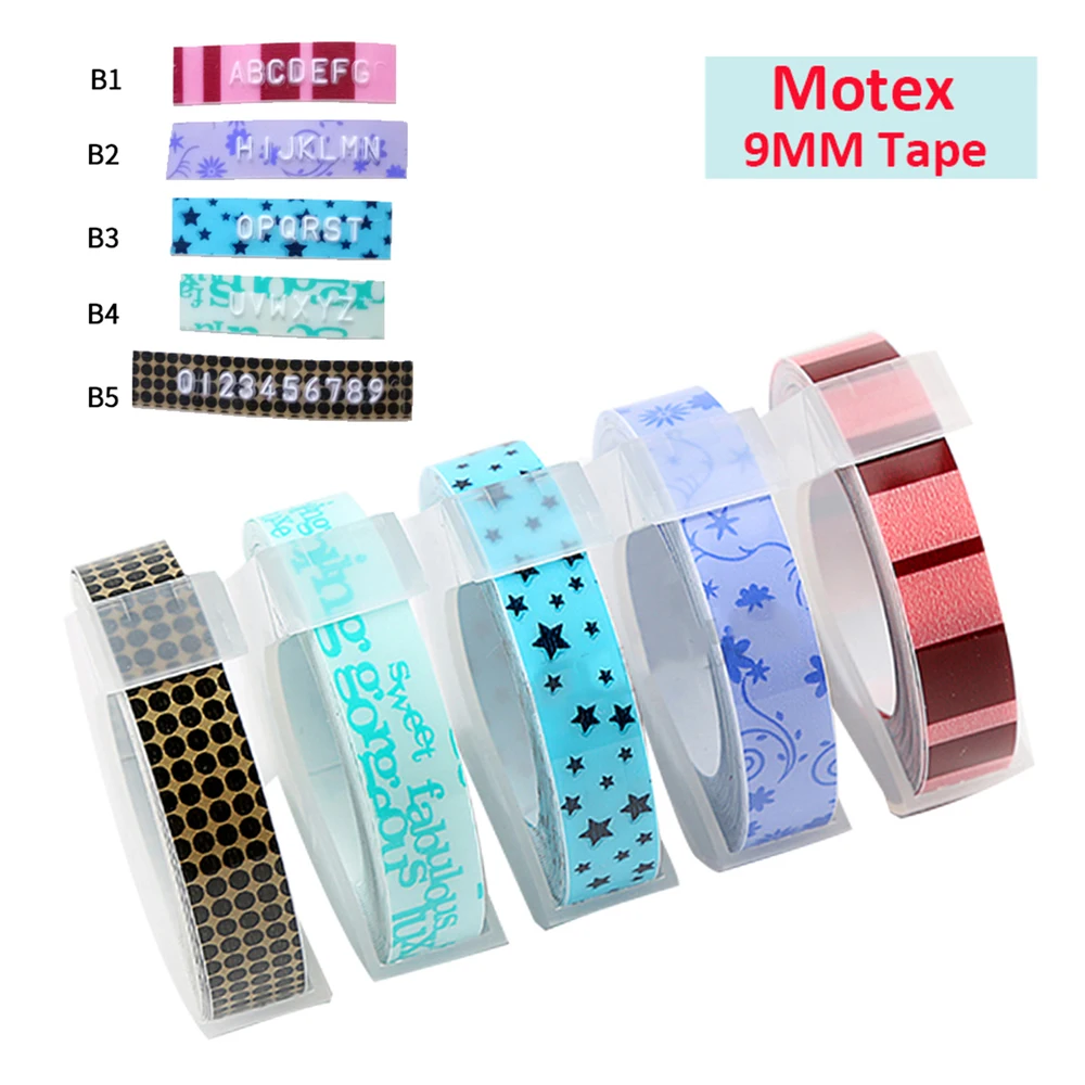 DIY 모텍스 3D 엠보싱 라벨 테이프, Dymo 1880 12965 리본 프린터 타자기, MOTEX E101 E202 용 리필 테이프, 15 색, 9mm x 3m