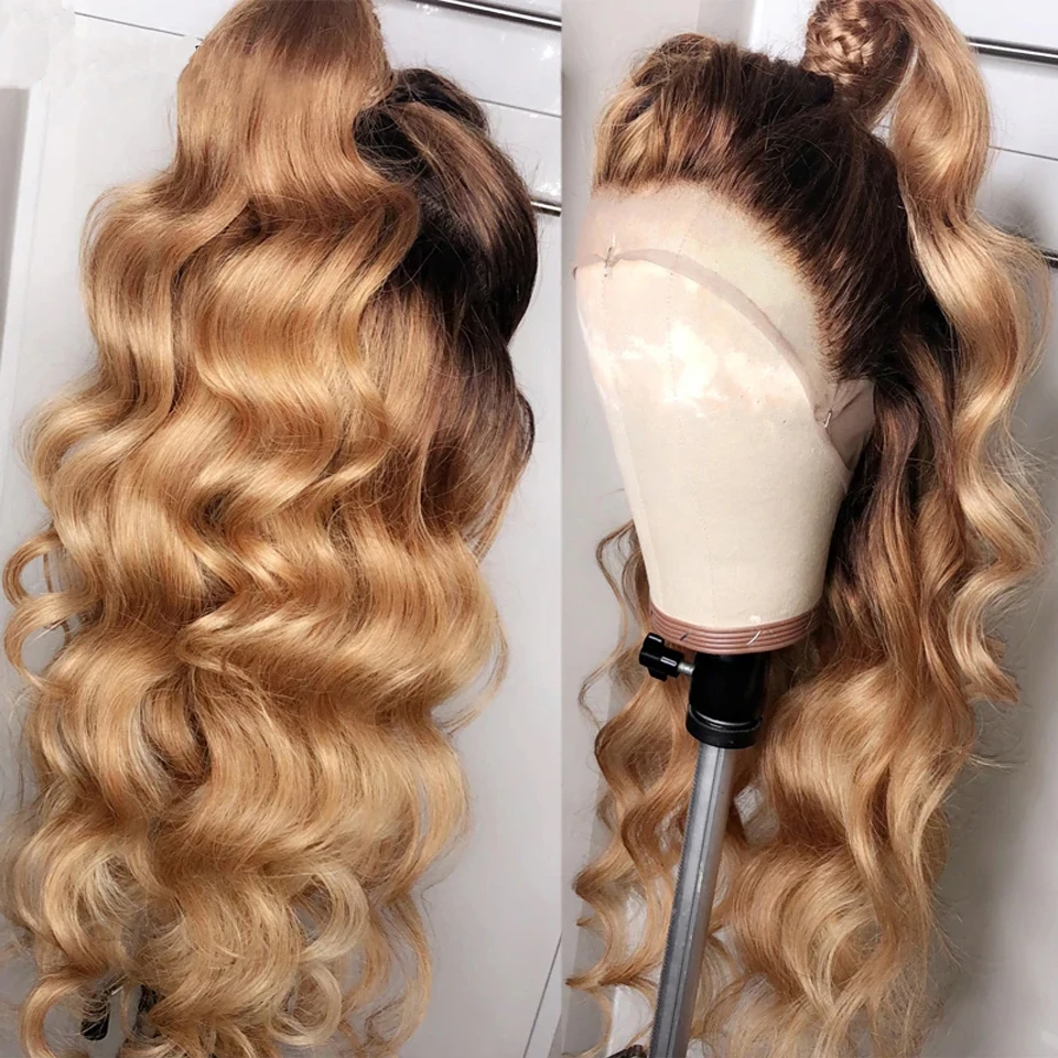 

Soft Glueless 28 inch Ombre Blonde Body Wave European Virgin Human Hair Jewish Wig 13x4 Lace Front Kosher Sheitel Wigs For Wome