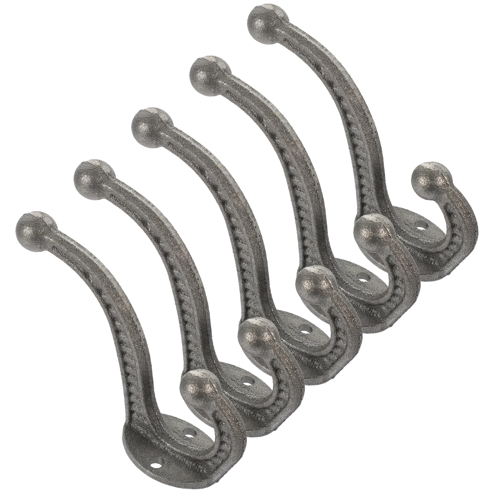 

5 Pcs Double Cast Iron Hook Coat Hooks Wall Rustic Cloth Hangers Metal Heavy Duty Mounted Bathroom Decorations Large
