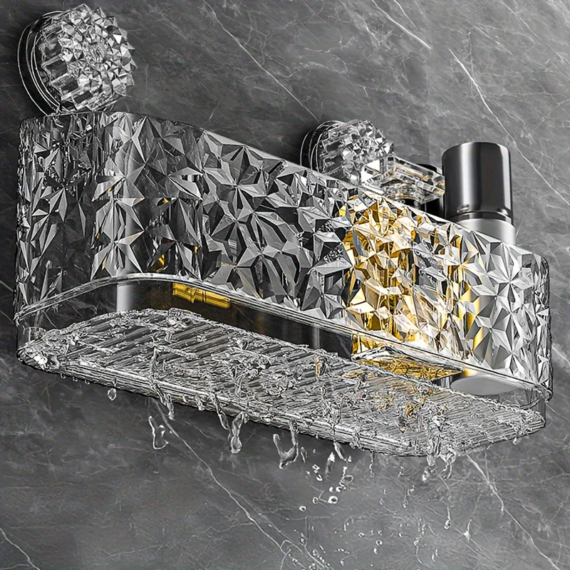 Suction Cup Bathroom Shelf No Drill Wall Mount Corner Shower Shelf Shampoo Holder Shower Caddy Drain Basket Bathroom Organizer 4