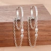 Boucles d'oreilles pendantes en acier inoxydable pour femmes, chaîne de couleur or, pendentif en zircone, Clip, accessoires bijoux de fête de vacances