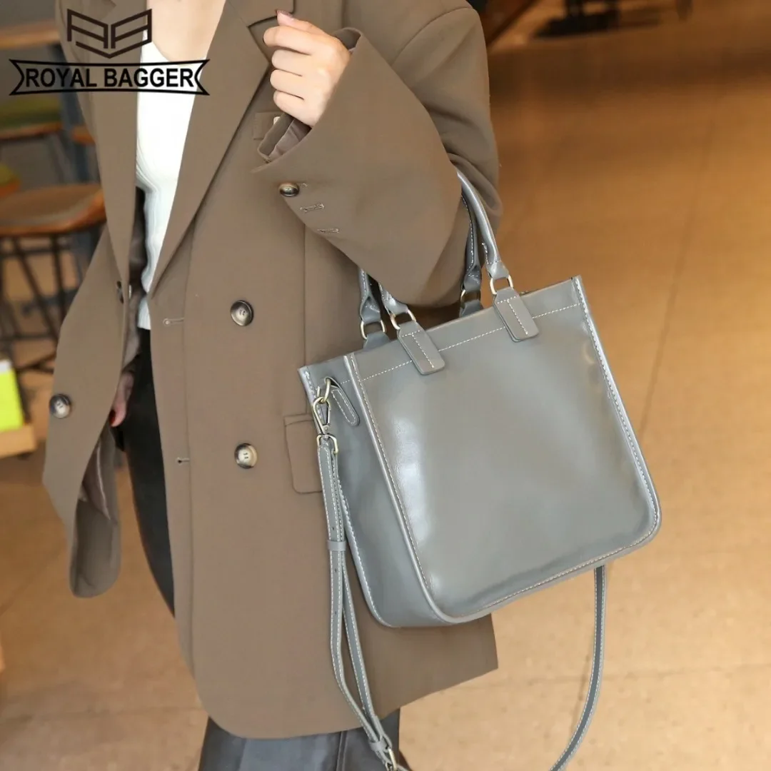 

Royal Bagger Tote Bags for Women Genuine Cow Leather Fashion Casual Crossbody Shoulder Bag Large Capacity Handbag 6661-1