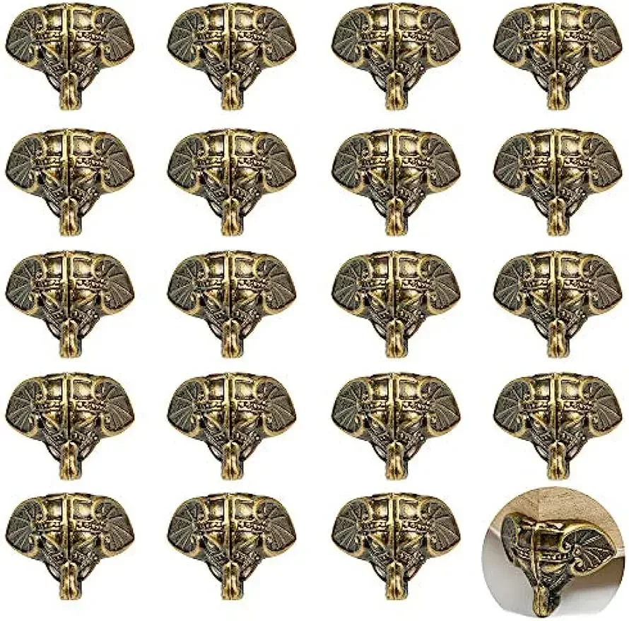 Elefante Canto Protetor para Caixa de Jóias Caixa de Madeira Bronze Decorativo Suporte de Plástico Pés Vintage Perna Móveis 20 Pcs