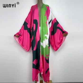 2022 WINYI Summer Beach Wear Cover Up Lady Boho Cardigan colorful printing elegant Silky and skin-friendly sexy Holiday Kimono 1