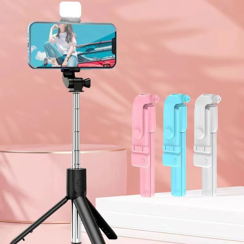 Bluetooth Wireless Selfie Stick Mini Tripod Extendable Remote Shutter Led Light For Smartphones Balance Steady Shooting Live