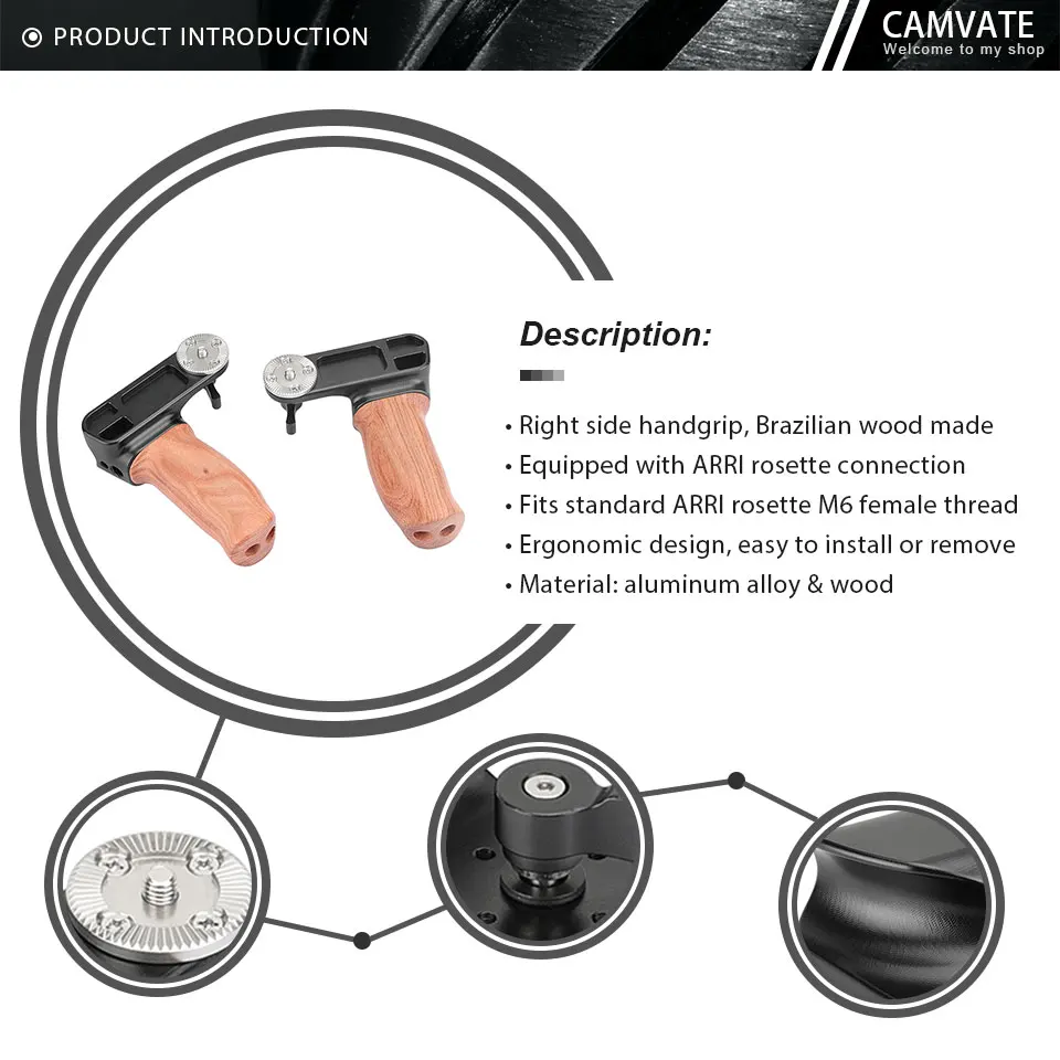 Camera Wooden Handle Grips With ARRI Rosette M6 Thread Screw Connection For Came