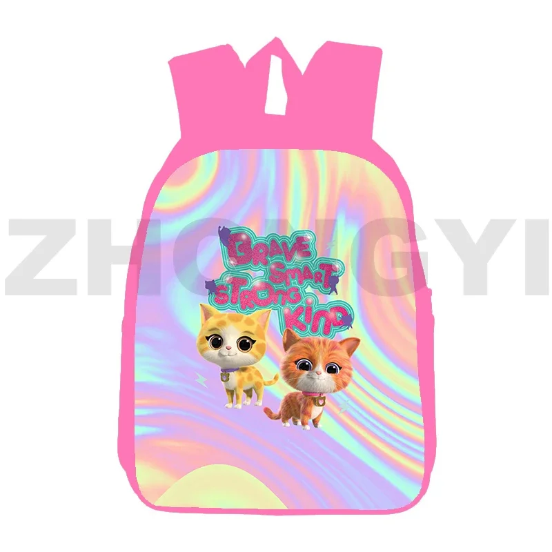 

Fashion SuperKitties Backpack Travel 3D Pink Anime SuperKitties 12/16 Inch Bookbag Children Cartoon Zipper School Bag Teenagers