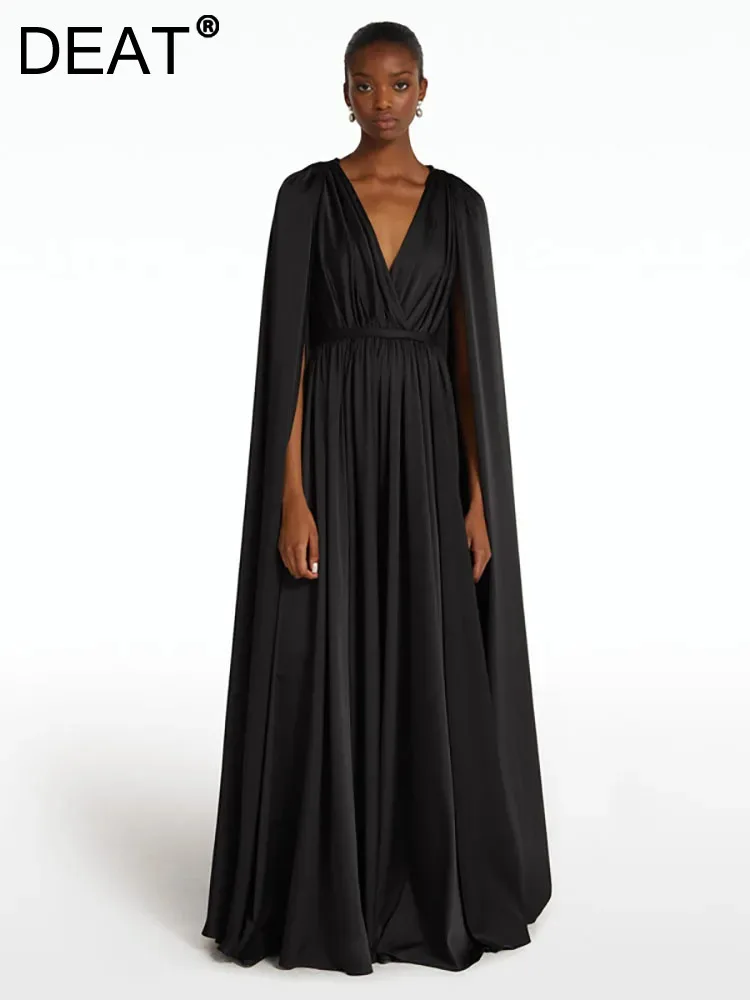 

Женское Плиссированное Платье-накидка DEAT, однотонное вечернее платье составного кроя с глубоким V-образным вырезом, весна 2024