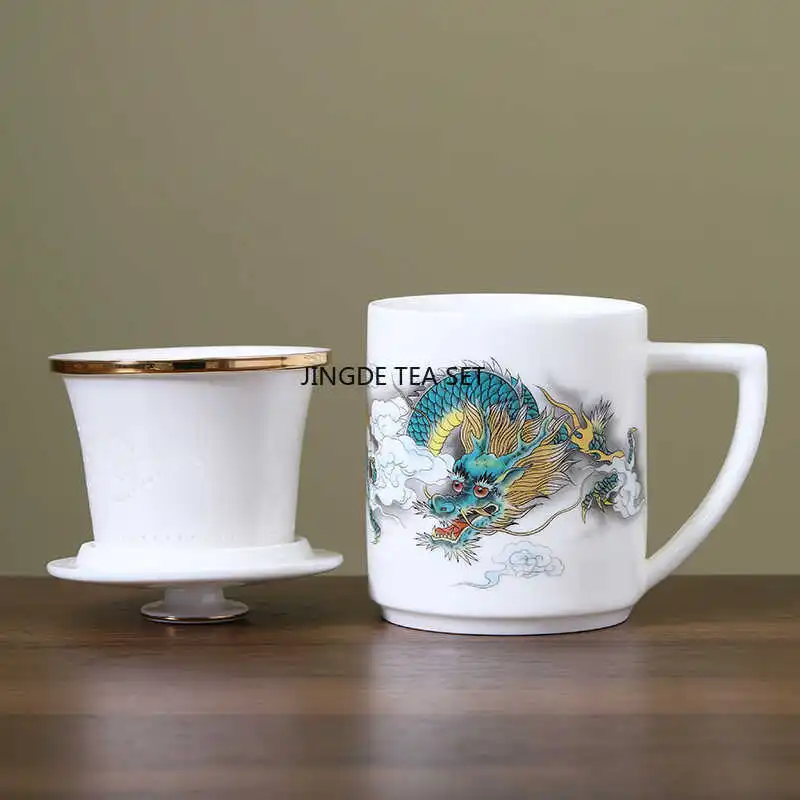 400ml Ceramic Household Filter Separation Cup with Lid Office Chinese Exquisite Tea Cup