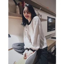 

Loose Long-sleeved Korean Pajamas Casual All-match Suit Home Service Spring and Autumn New Fashion Trend Simple Pajamas