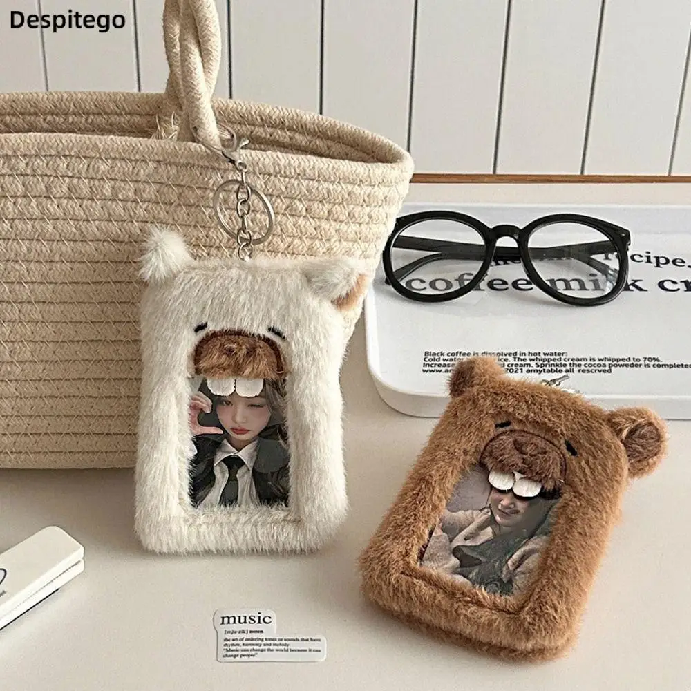 New Cartoon Capybara Plush Photocard Holder Student Cute ID Credit Card Holder Girl Korean Idol Photo Card Cover Bag Pendant