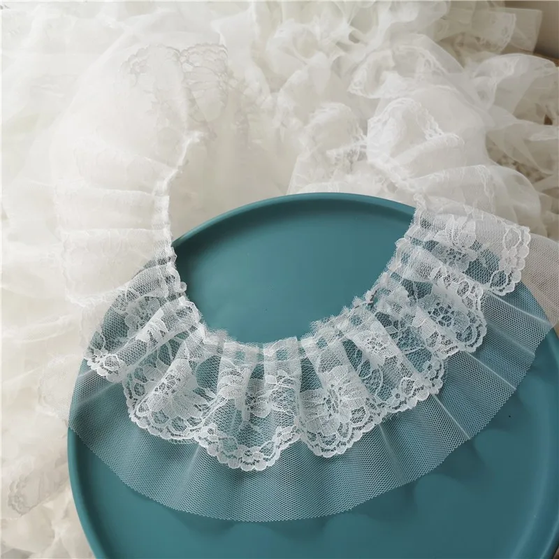 Lace Fabric 8cm Wide Black And White Mesh Sequin Tulle Embroidery Double Laminated Wrinkle Lace Trim Applique Fabric Ribbon