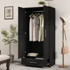 2 Doors Wardrobe Armoire with Drawer, Freestanding Armoire Wardrobe Closet with Hanging Rod, Wood Clothes Storage Cabinet 1