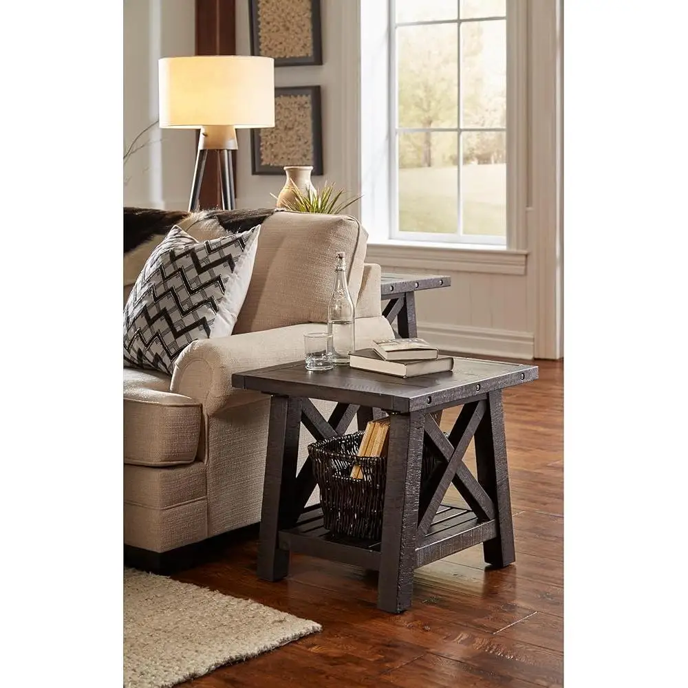 Yosemite End Table Rustic Wooden Side Table Industrial Design Solid Wood Cross Braced Utility Table Vintage Style Home Furniture 4
