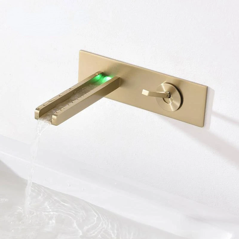 

LED Waterfall Faucet In Mounted Bathroom Sink Basin Faucet In-Wall Spout Mixer Solid Brass Tap