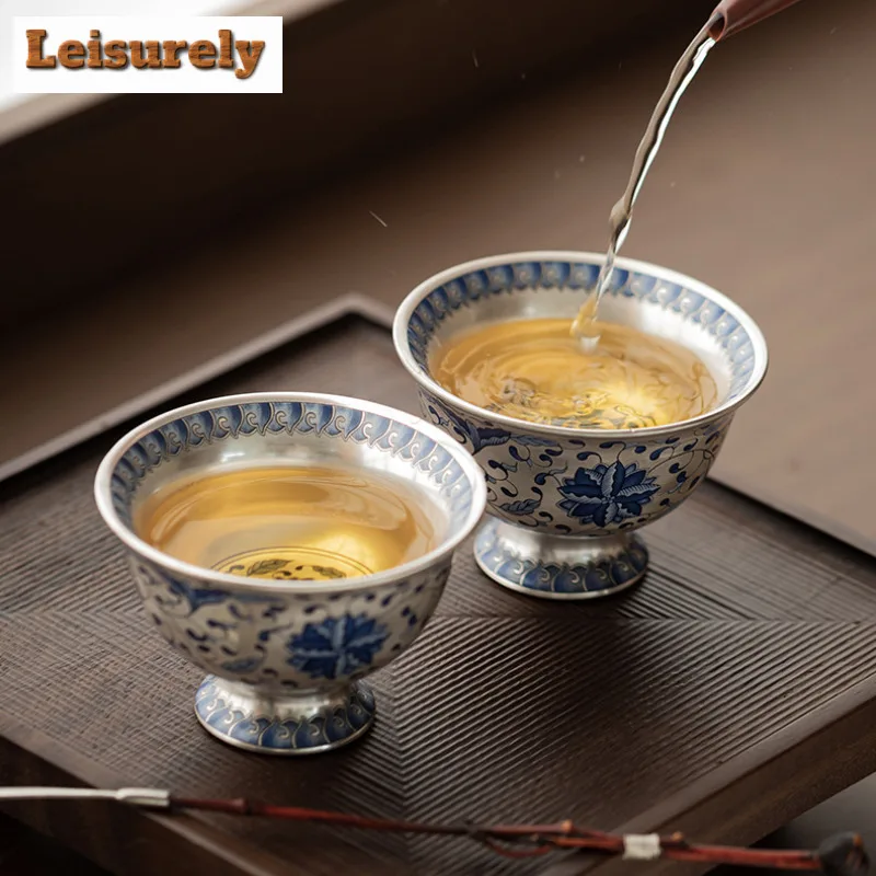 Gilt Silver Twisted Lotus Round Foot Teacup Traditional Tea Bowl Mug Tea-tasting Smelling Cup Jianzhan Master Cups Cha Set Gift
