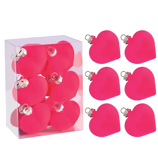 12pcs 5CM Valentine's Day Hanging Heart Ornaments Heart Shaped Tree Baubles Valentine Velvet Ball Ornaments 6