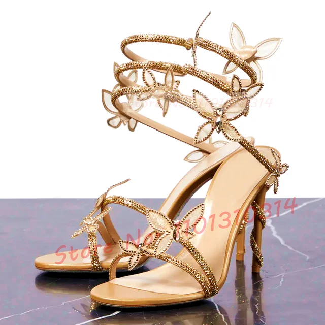 Gold Sexy open-toed sequins glitter butterfly stiletto princess high h –  GOOD GIRL REBEL