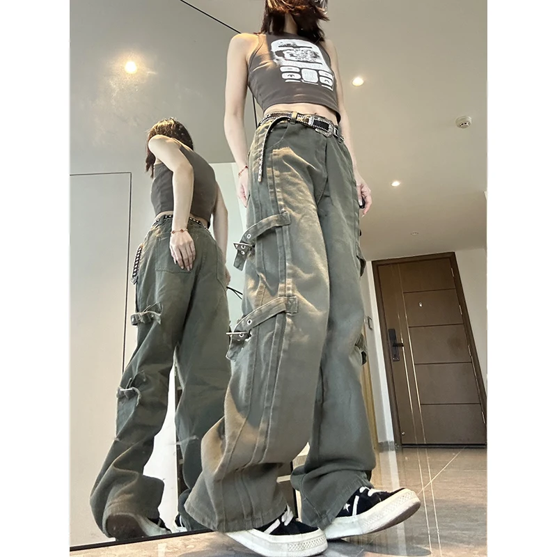 

American retro cargo pants women's Baggy Jeans straight leg low rise summer women's vibe style high street Y2K denim pants