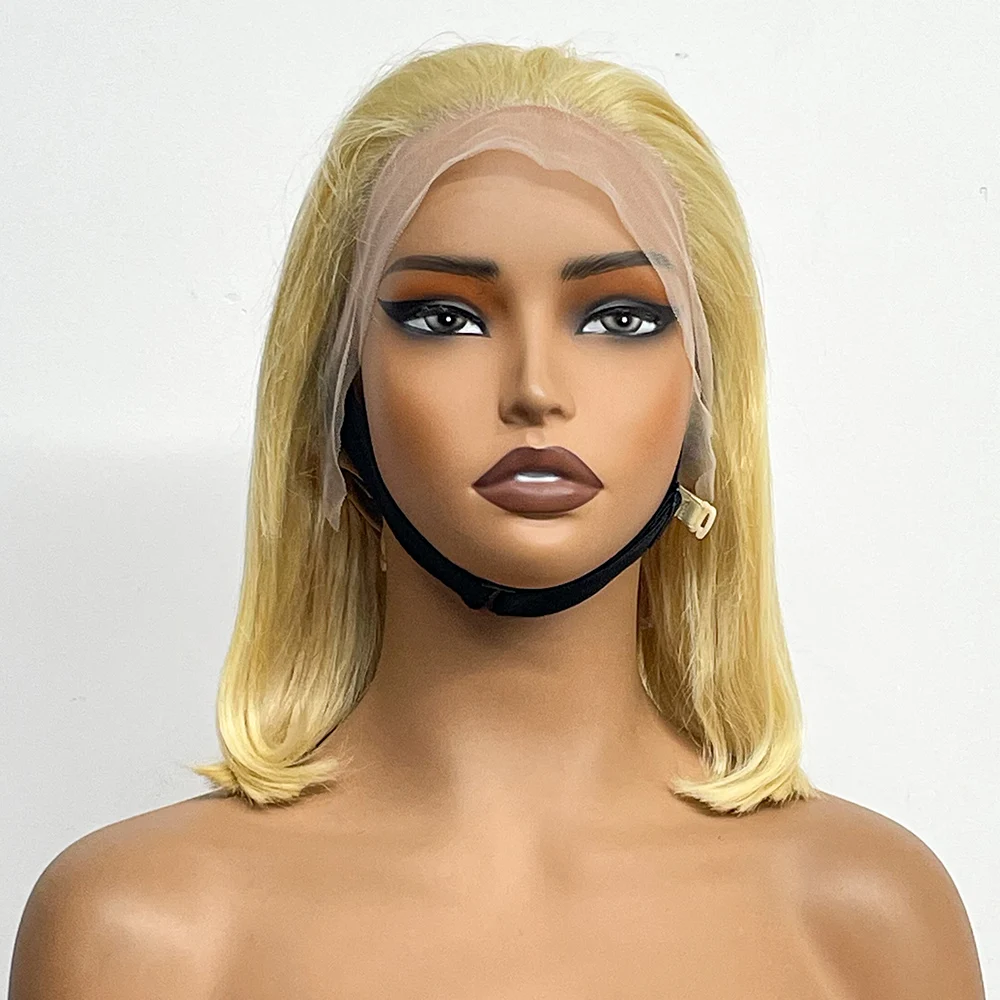 10 inches Blonde Bob Straight Human Hair Wigs 13x4 Lace Frontal 190% Density 613 Color Straight Human Hair Wig For Black Women