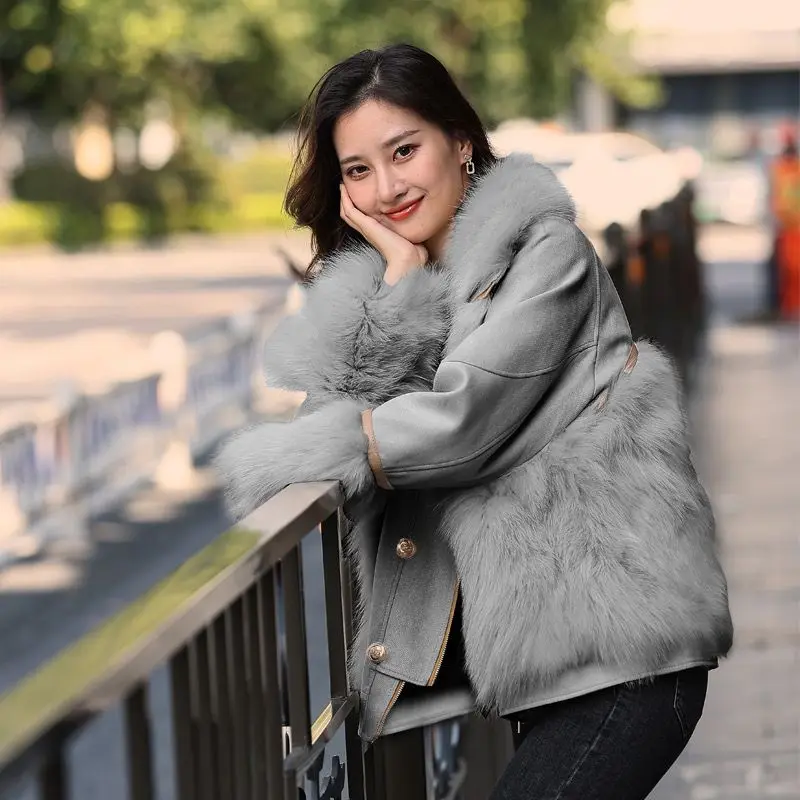 2022 Winter Women's Warm Faux Fur Short Jacket Lady Graceful Luxury High Quality Coats Fashion Joker Parka Outerwear Female New