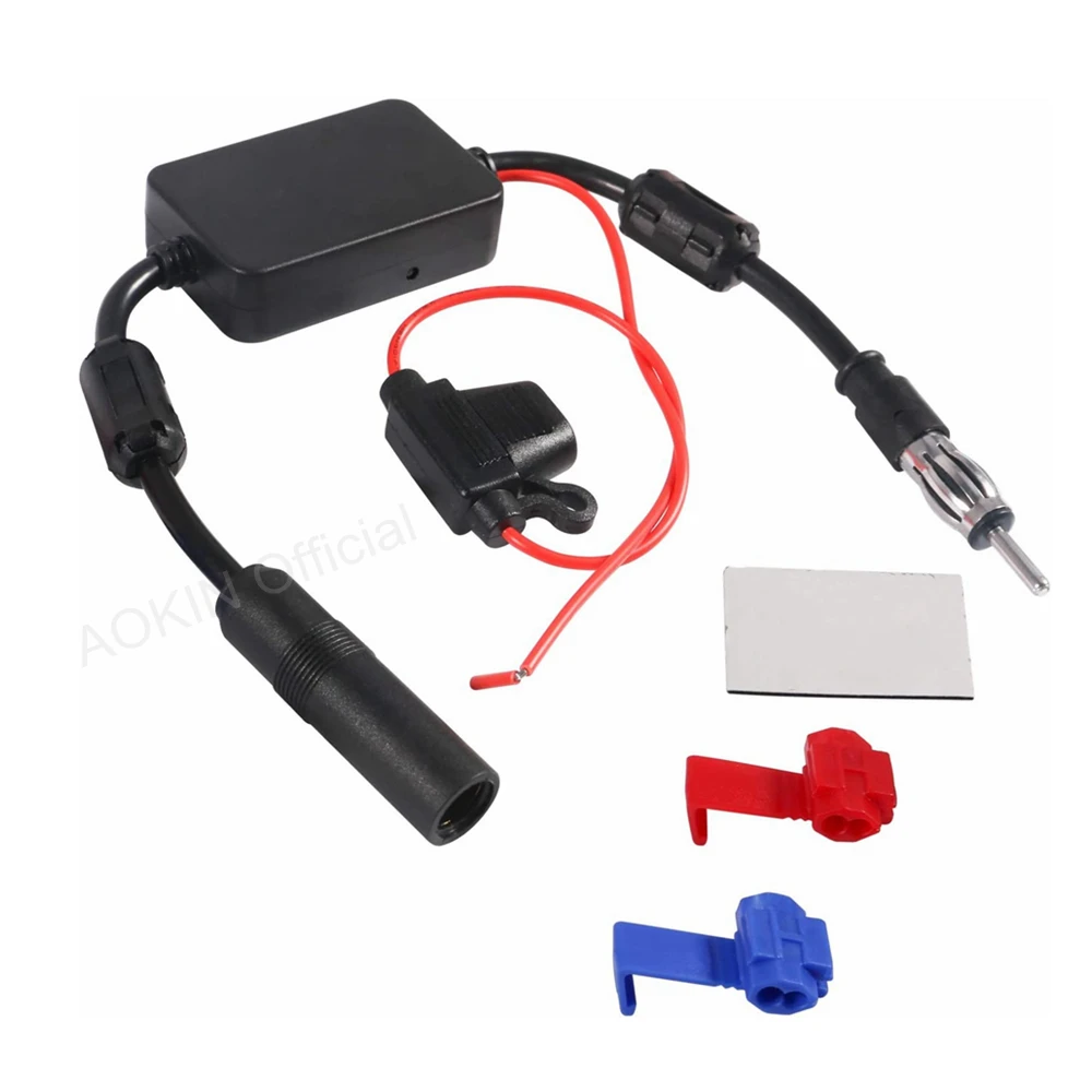 Universal Car Stereo FM Radio Antenna Signal Booster Amplifier 12V Power Supply DIN Plug Connector Adapter for Vehicle Audio