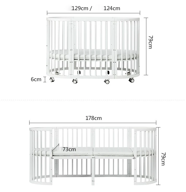 High Quality Cot Baby Bed Adjustable Crib Beech Wood Solid Carton Free Customized Modern Wooden Baby Cradle Cribs for Babies