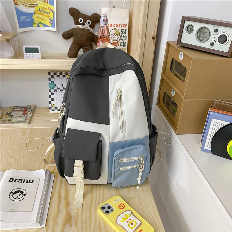 Fashion Women's Backpack Contrast Color Student Book Bag Large Capacity Travel Backpack Rucksack for Teenager School