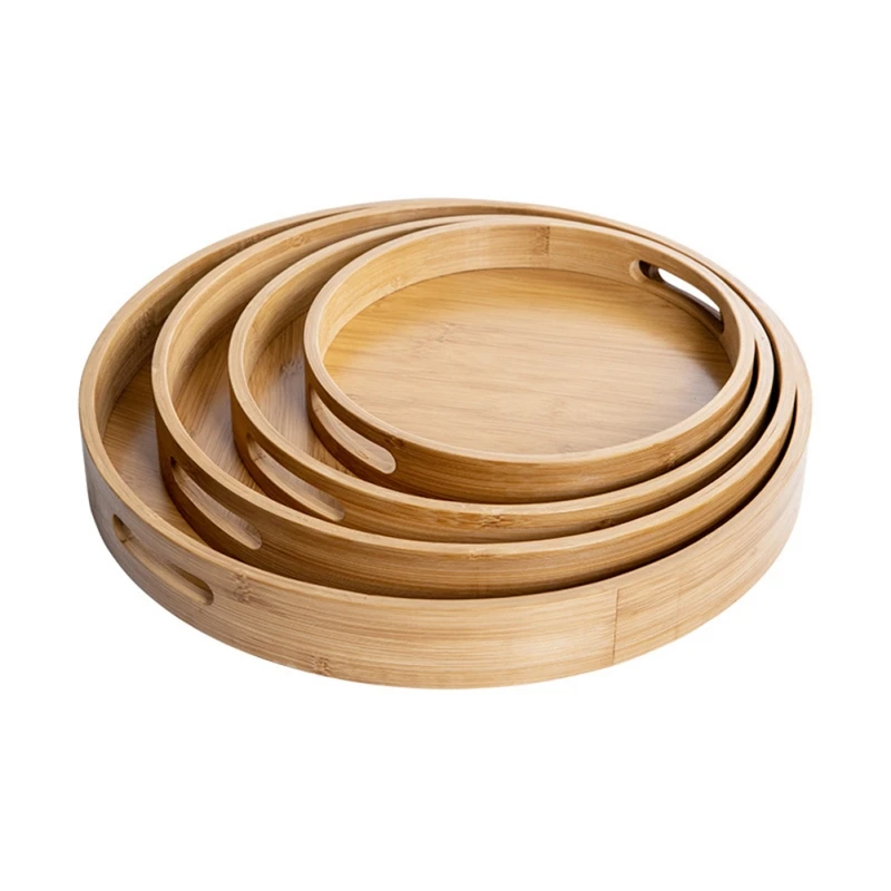 Wooden Round Serving Tray Decorative Bamboo Plate 21 S004029508e974d2d81cfbadd284f6a29p