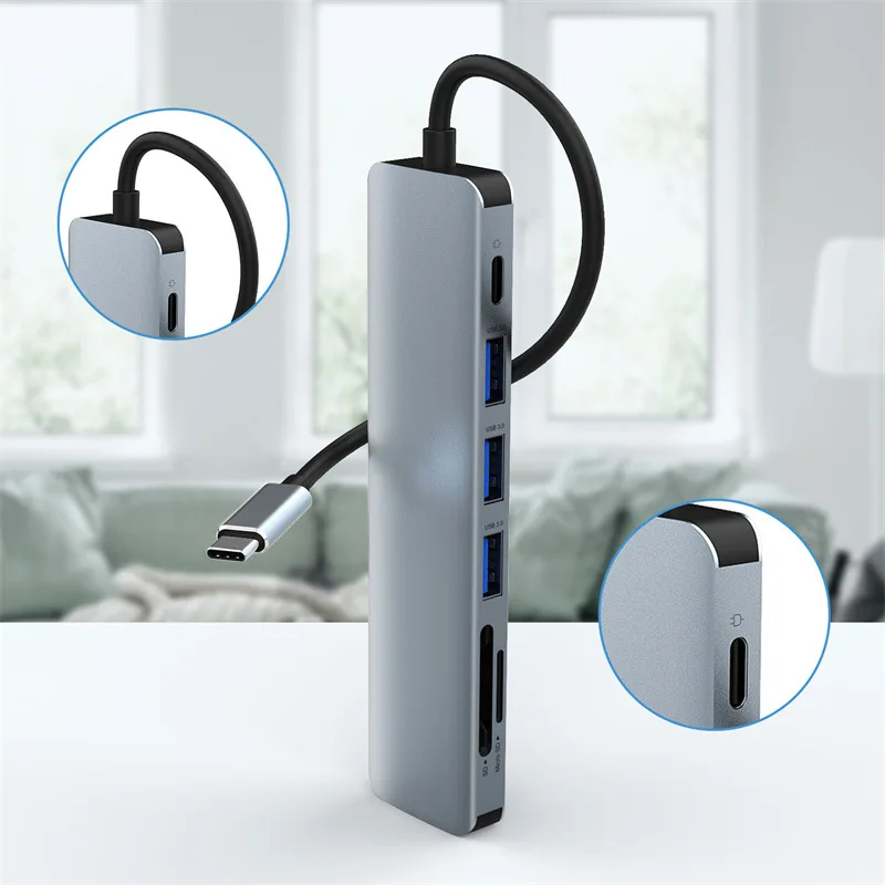 USB C Hub to 4K HDMI-Compatible Splitter USB 3.0 Type C PD Charging Docking Station for MacBook iPad Samsung S20 Dex TV Laptop 6