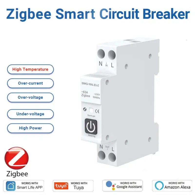 

TUYA ZigBee Smart Circuit Breaker With Metering 1P 63A DIN Rail For Smart Home Wireless Remote Control Switch By Smart Life APP