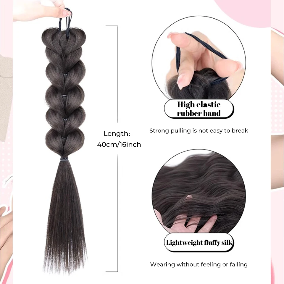 OLACARE Synthetic Ponytail Extensions Long Braids Pony Tail Heat Resistant Fiber for Women Brown Braid Hair Ponytail