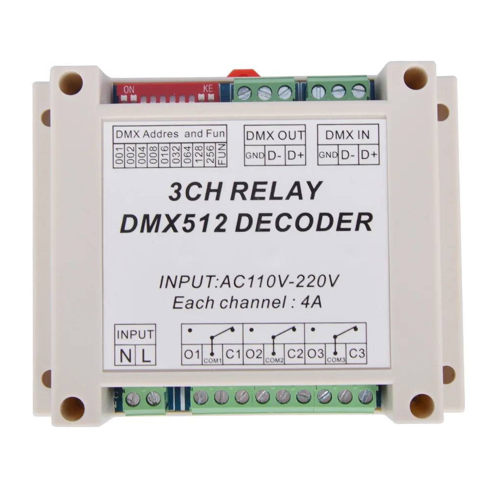

AC110-220V контроллер декодер RGB светодиодные ленты DMX512 реле используются для светодиодных ламп (DMX-RELAY-3CH-220)