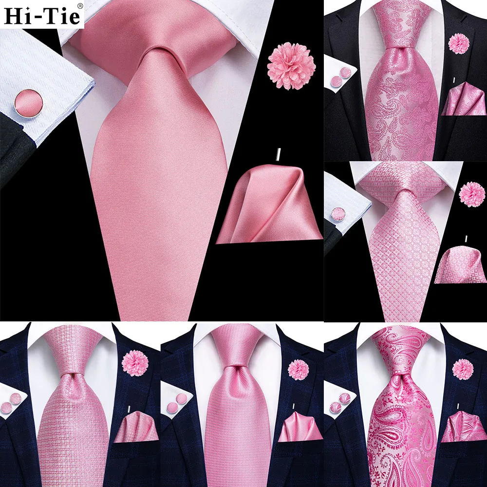 Rose Gold Pink Solid Paisley Silk Wedding Tie For Men Handky Cufflink