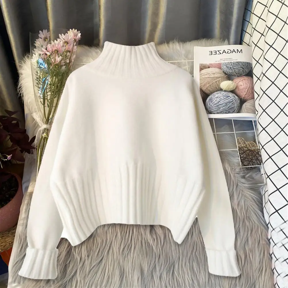 

Women Sweater High Elasticity Pullover Solid Color Turtleneck Knitting Keep Warm Soft Thicken Lady Winter Sweater for Daily Wear