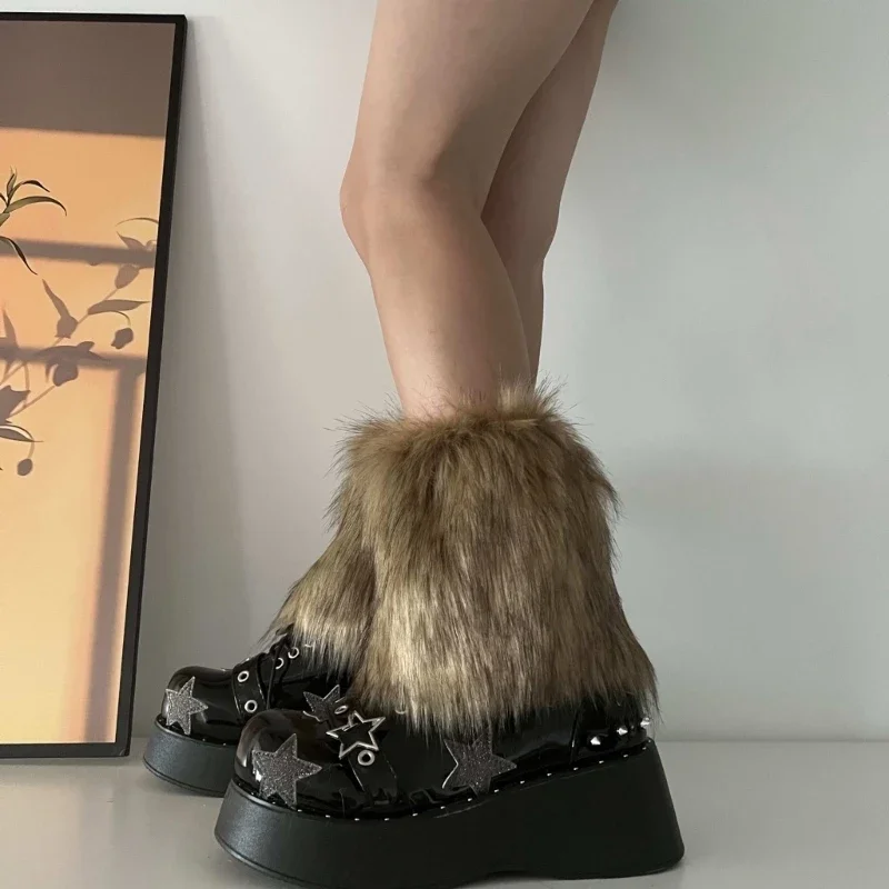 3 Farben 25 cm verdicken Kunstpelz Plüsch Beinwärmer Winter Damen warme fußlose Stiefelüberzüge Y2K JK Uniform Kleidung Zubehör – Detail 4