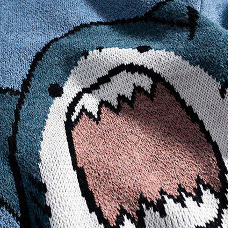 Shark Sweater Men Winter Cartoon Harajuku Korean Y2k Oversized Turtleneck Hip Hop Loose Knit Jumper Pullover High Collar Sweater 4