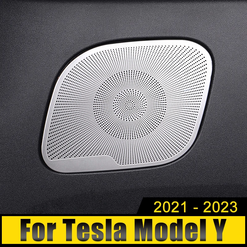 

For Tesla Model Y ModelY 2021 2022 2023 Stainless Car Rear Trunk Tweeter Horn Cover Decorated With Sequins Speaker Trim Stickers