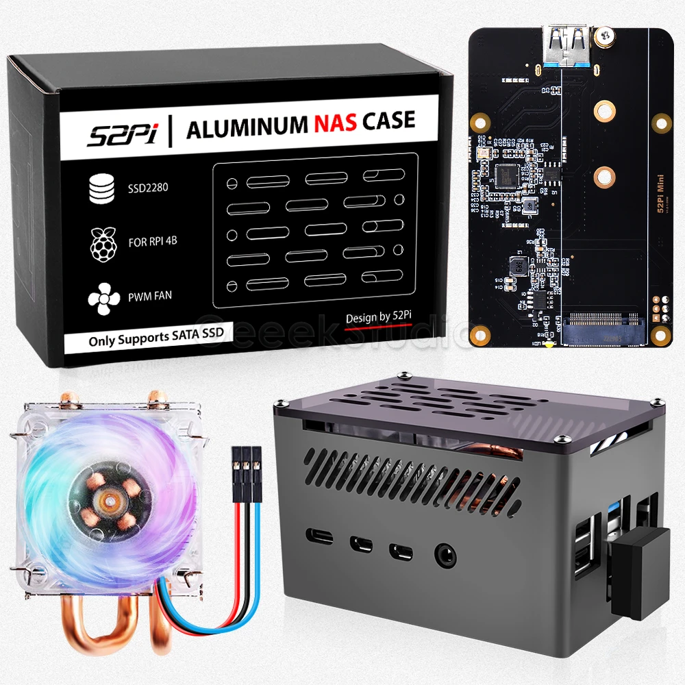 Raspberry pi Modelo b Alumínio Tijolo Nas Case Preto Enlosure Escudo com 4010 Torre de Gelo Ventilador Refrigeração M.2 Sata Ssd para Rpi 4b