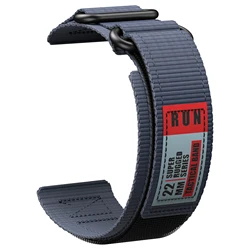 Enhanced Sports Nylon Strap with Double Loop Buckle - 22mm Braided Wrist Band - 22mm (Dark Blue)